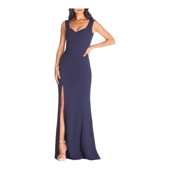 DRESS THE POPULATION Monroe Side Slit Gown Dress Navy Blue NWOT - Picture 1 of 9